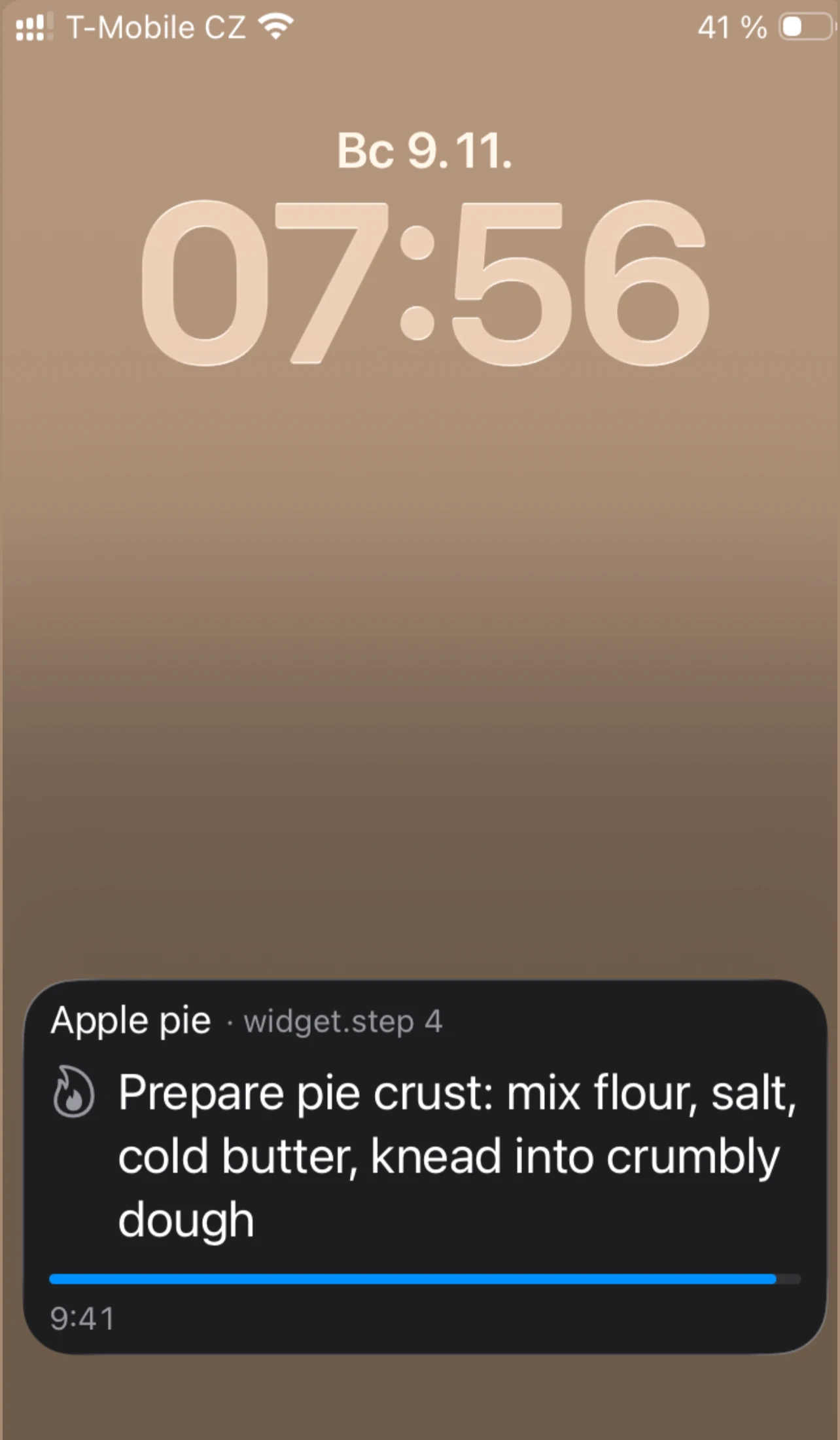 A Lock Screen Live Activity showing the current step and its timer, with Next and Previous buttons