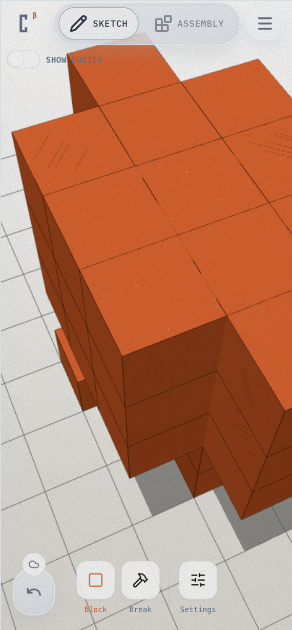 Cubie mobile — Shapes picker slides up from the bottom only while placing a new piece, like this Spike shape.