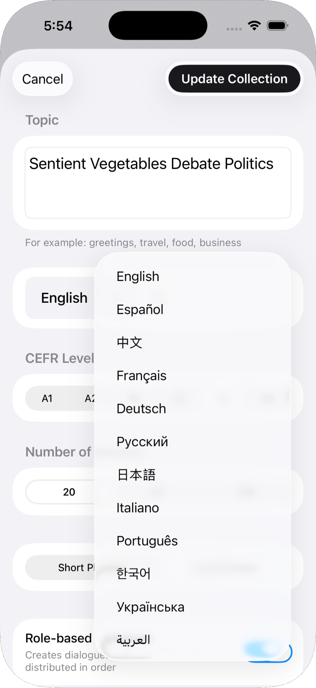 Collection builder in Lexifun with 26 languages