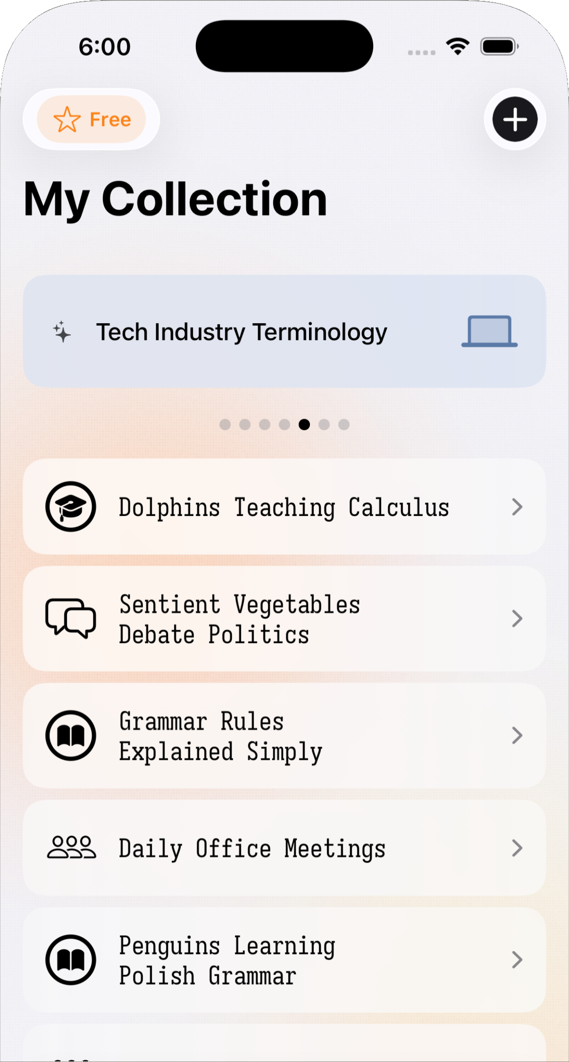 Lexifun AI vocabulary collections screen