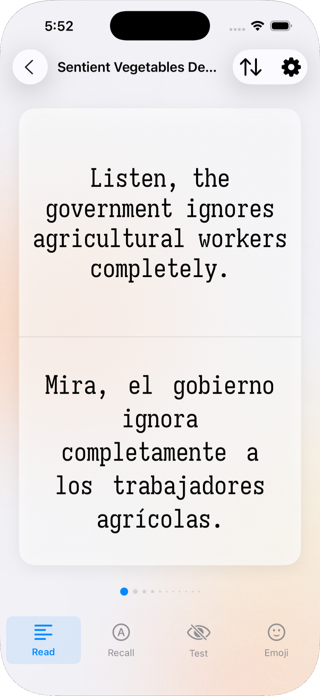 A phrase card in Lexifun with bilingual context
