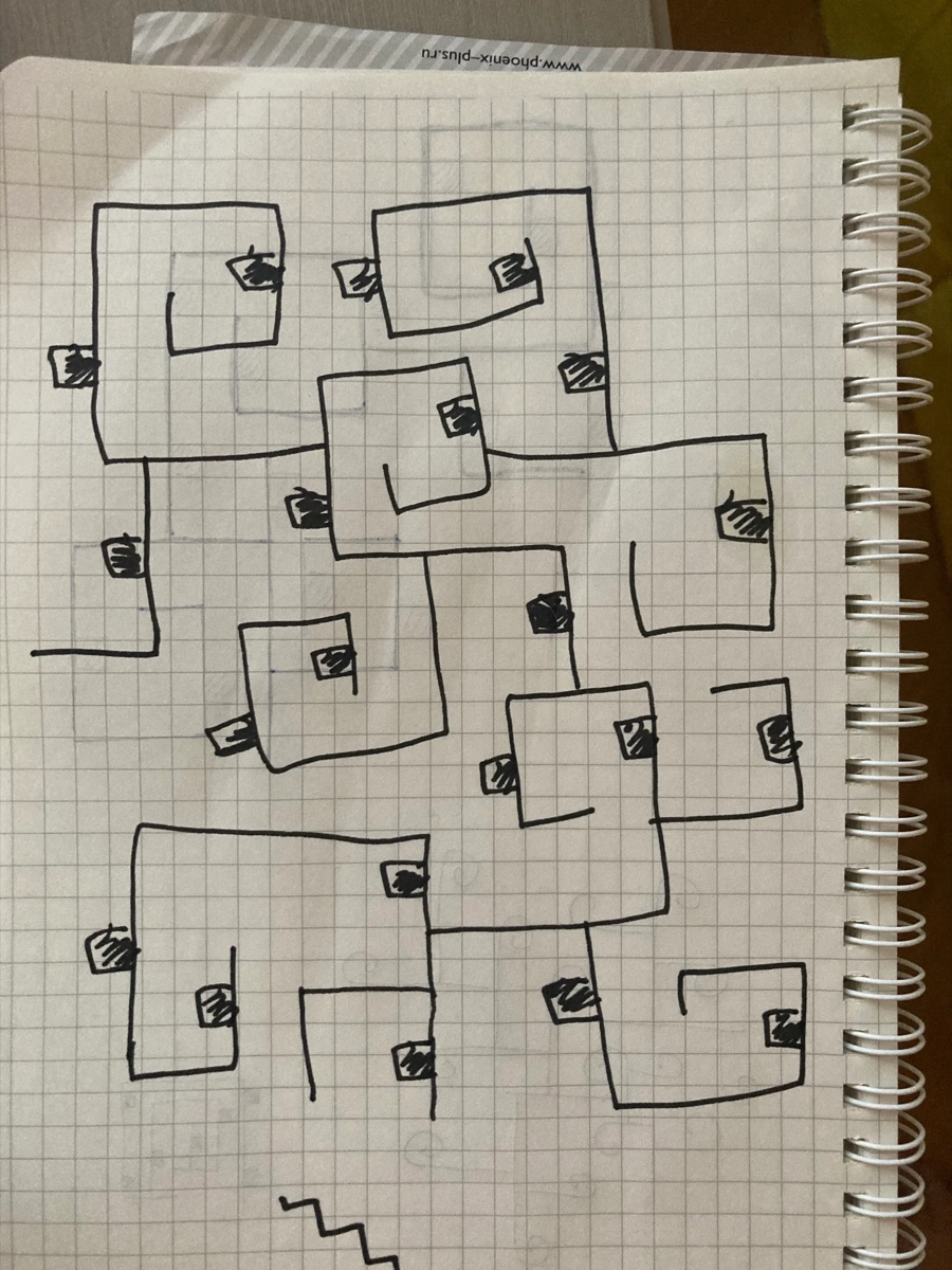 Hand-drawn sketch of the neuron map on graph paper.