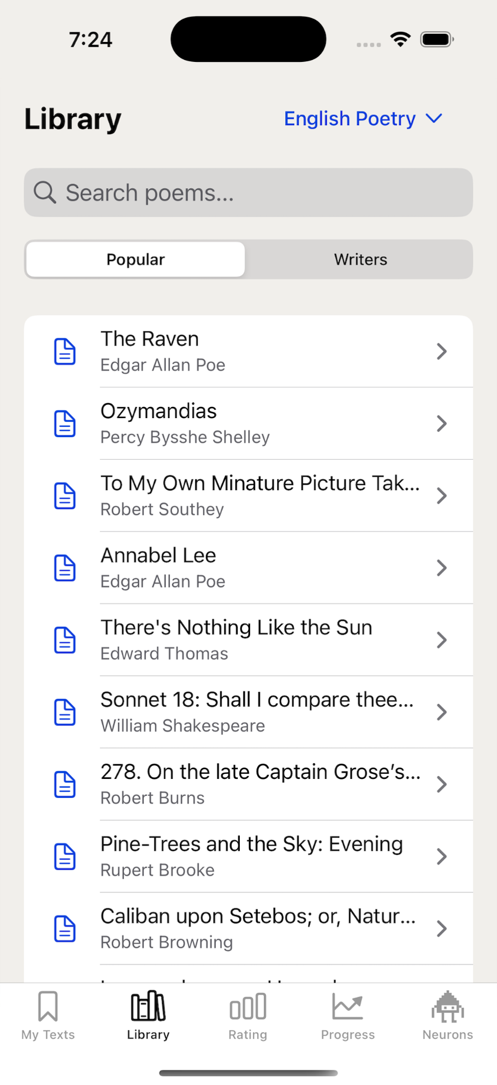 The built-in poetry library with classic and custom texts