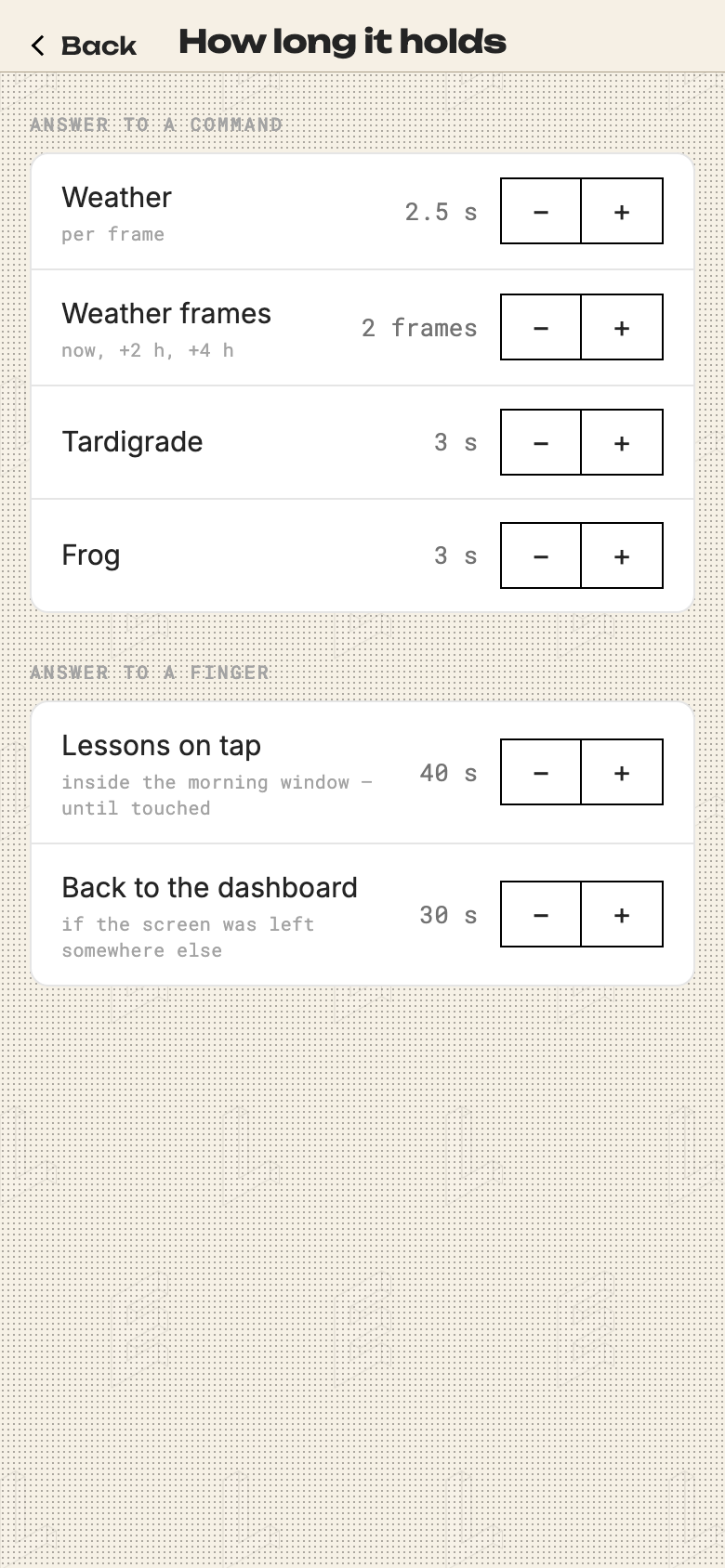 How long it holds: seconds for weather, tardigrade, frog and the return to the dashboard