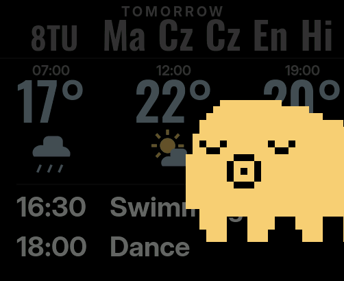 The tardigrade asleep across the dimmed evening dashboard