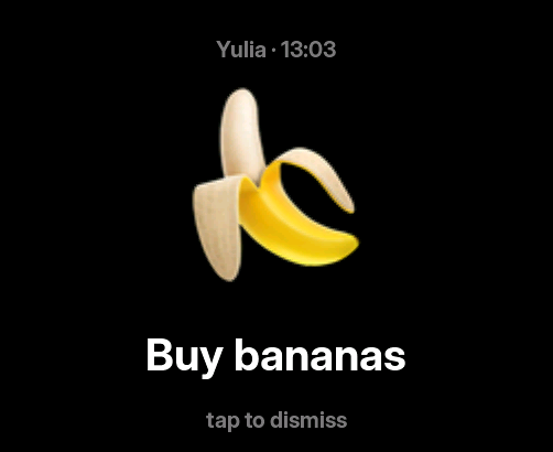 A note from Telegram: a banana and the words Buy bananas