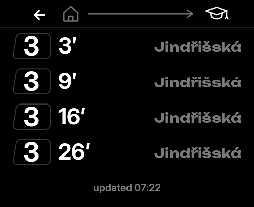 The tram screen filtered to route 3 only, with a back arrow