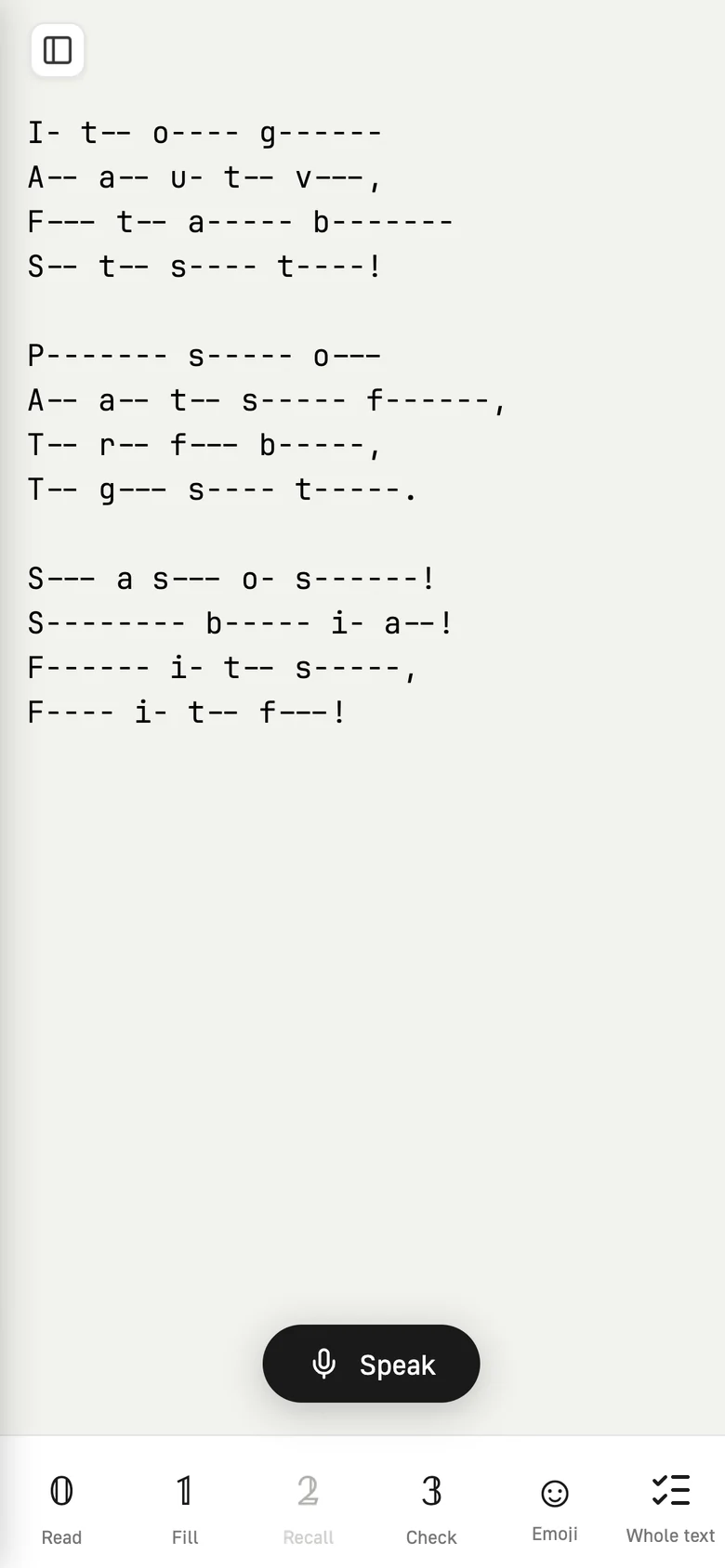 Autumn Fires in Recall: every word keeps only its first letter, Speak at the bottom