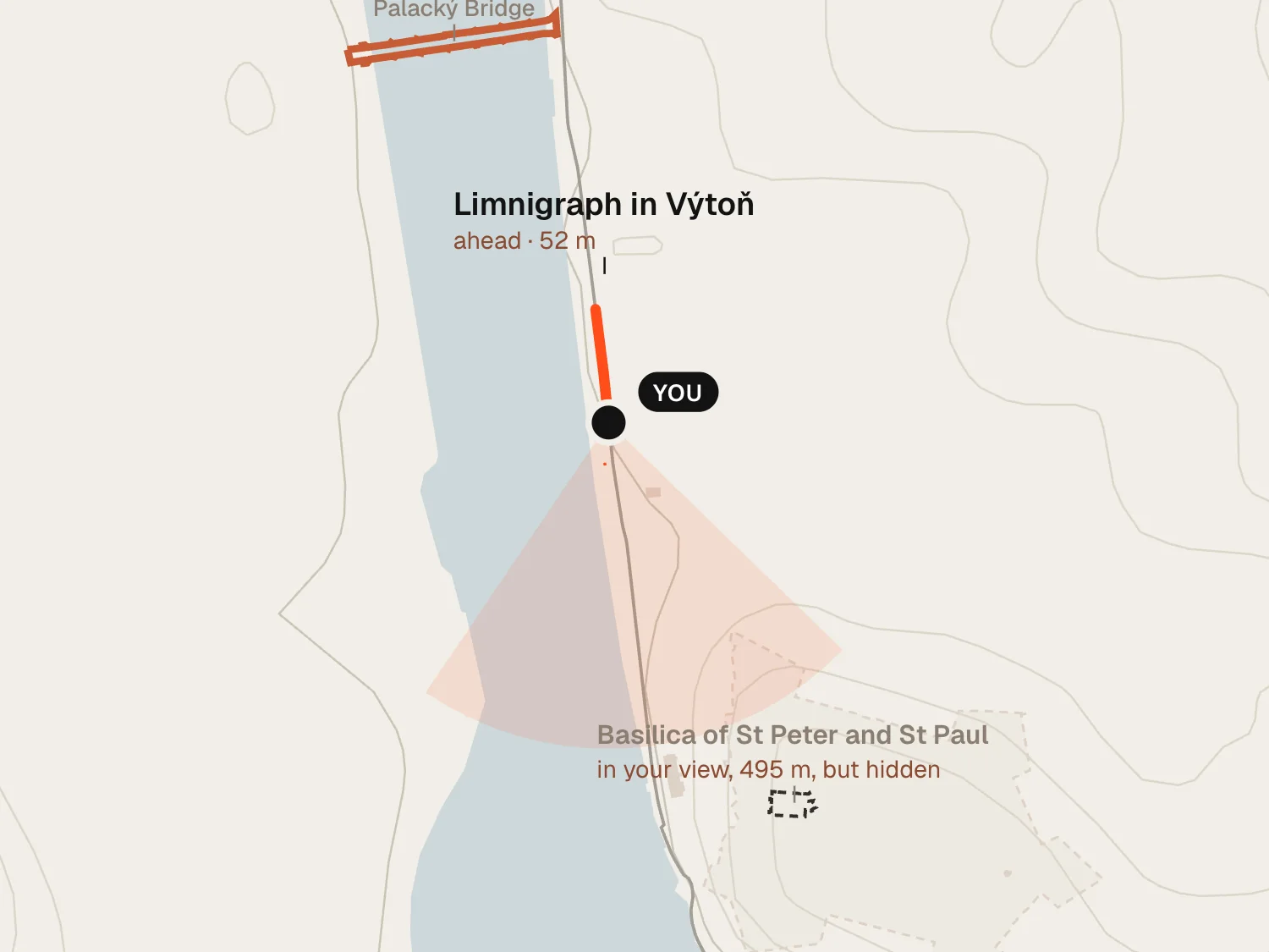 Inside the wedge, but not one corner of it can be seen from the path yet. So far the voice only knows about the limnigraph.