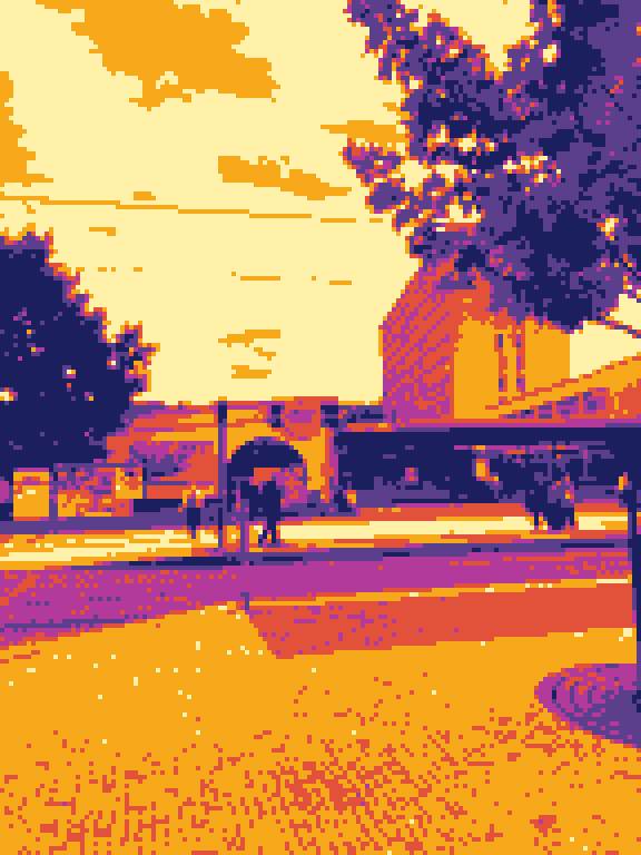 The same street with a tree and an arch, as the pilgrim sees it with the Thermal effect.