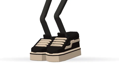 The robot’s feet in skate sneakers.