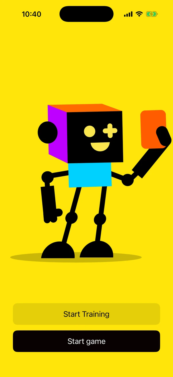 The game's start screen: the robot standing on yellow, with Start Training and Start game